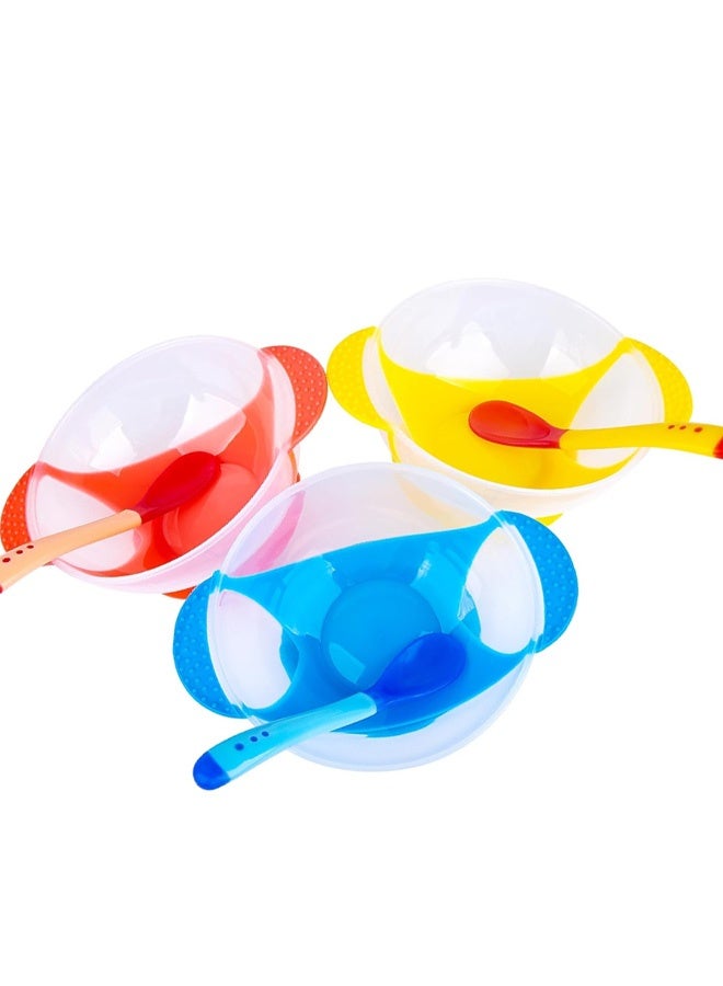 Blue Baby Bowls with Suction Base, Spill-Proof Lid, Temperature-Sensing Spoon, Binaural Design Bowl for Babies Kids children Toddlers, First Stage Self Feeding - Image 2