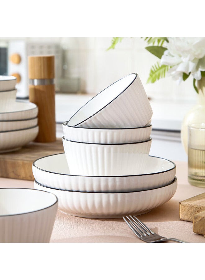 Weimingnuo Underglaze Color Bowl And Plate Set, Home Nordic Style Bowl And Chopsticks Set, Ceramic Rice Bowl Tableware Complete Set, Vertical Stripes, 26 Pieces - Image 5