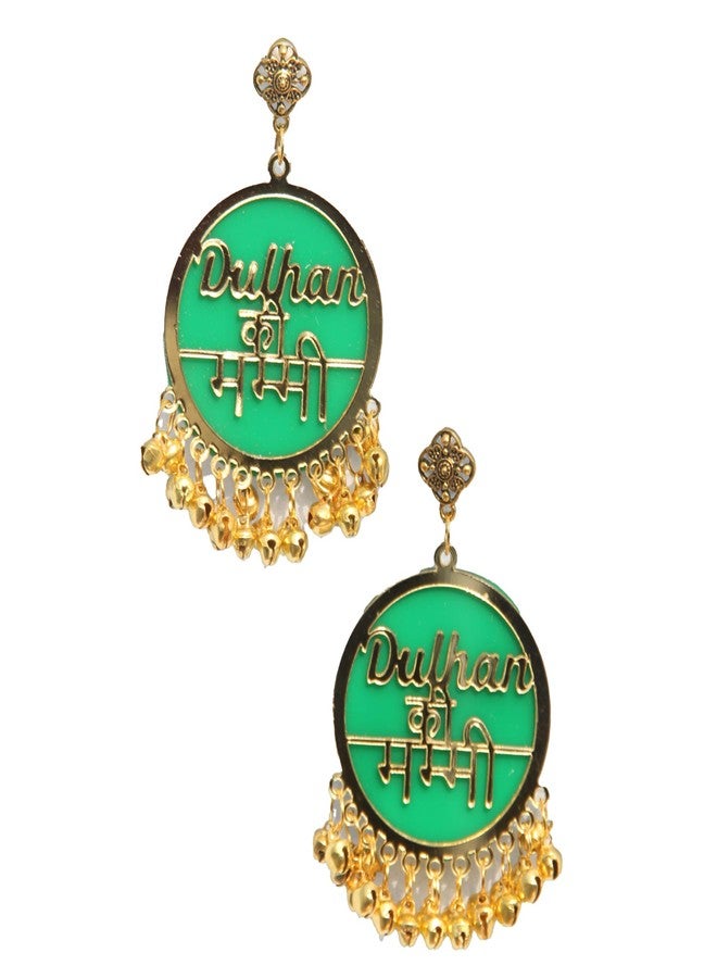 RN Collection Acrylic Dulhan Ki Mummy Earrings For Women & Girls. (Green & Gold) - Image 1