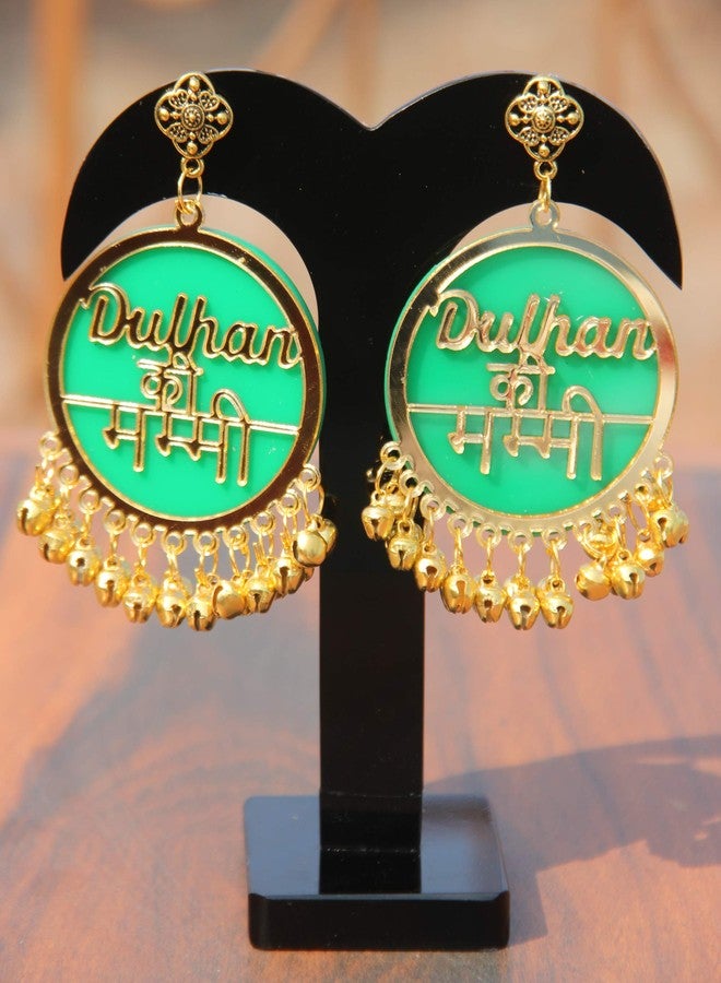 RN Collection Acrylic Dulhan Ki Mummy Earrings For Women & Girls. (Green & Gold) - Image 3
