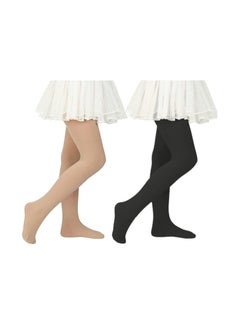 Perfectory School Uniform Tights for Girls Ballet Dance Footed Tight Ultra Soft-Black & Nude-2 Pairs  - Image 1