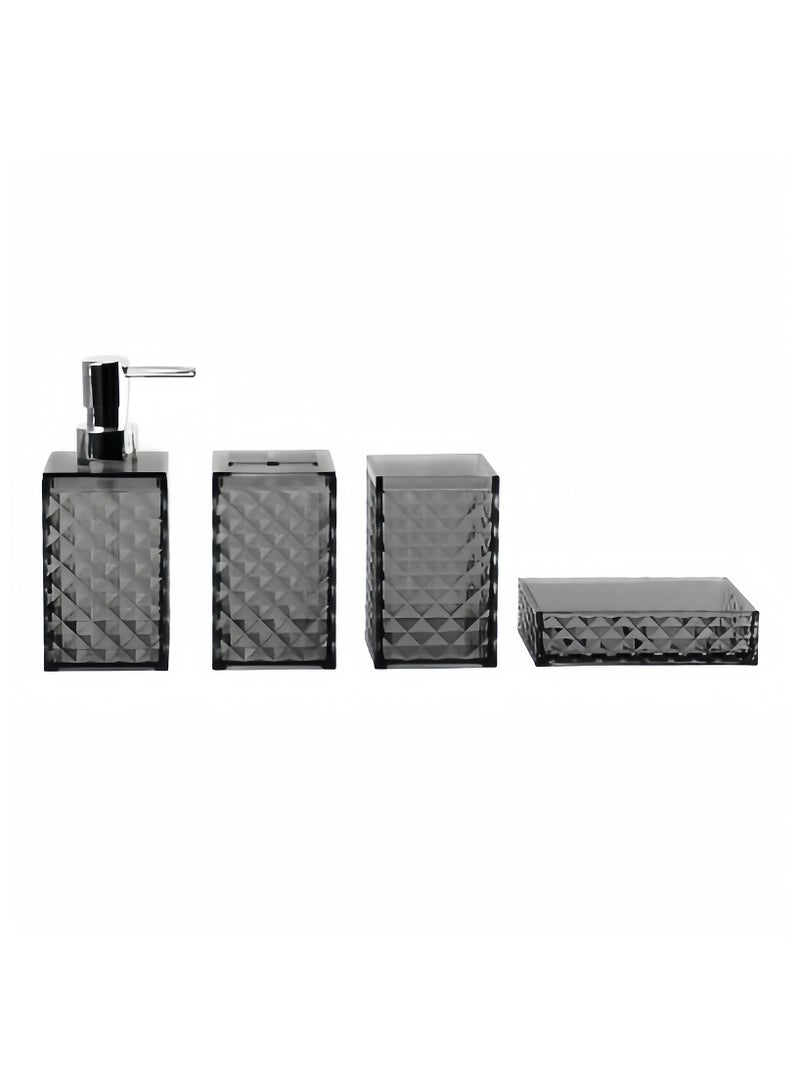 FUKE 4Pcs Bathroom Set Diamond Grid Plastic Soap Dispenser,Toothbrush Holder,Cup, Soap Dish - Image 1