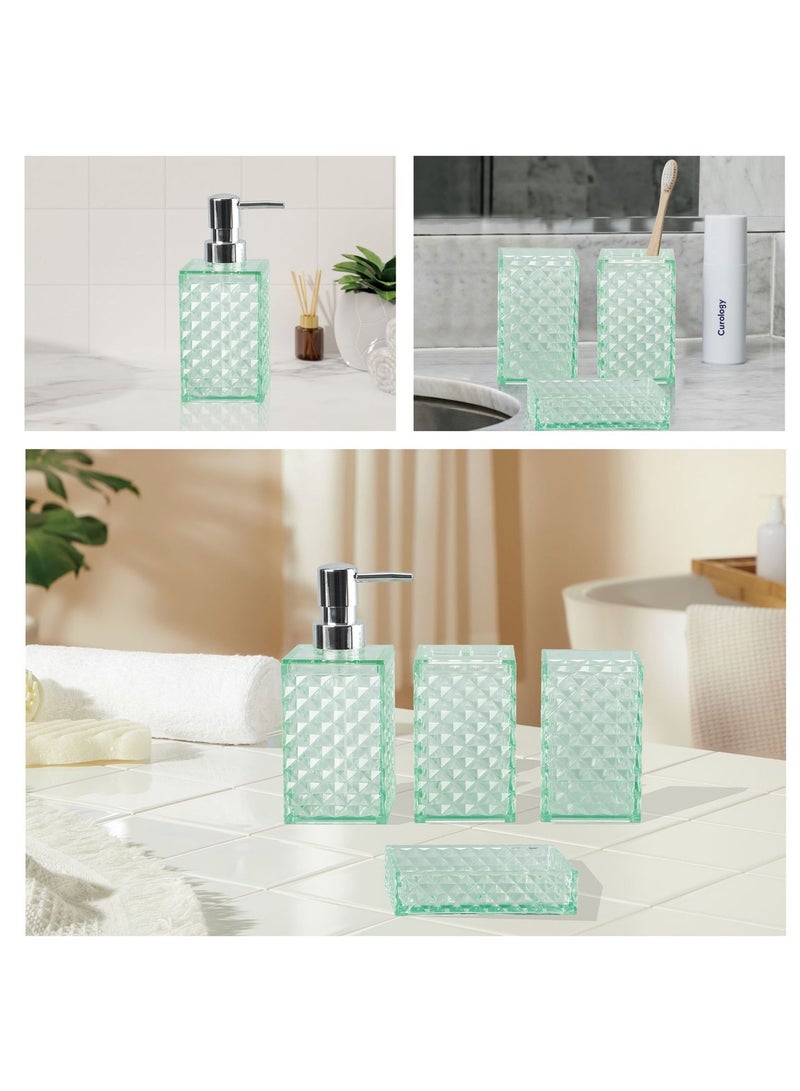 FUKE 4Pcs Bathroom Set Diamond Grid Plastic Soap Dispenser,Toothbrush Holder,Cup, Soap Dish - Image 4