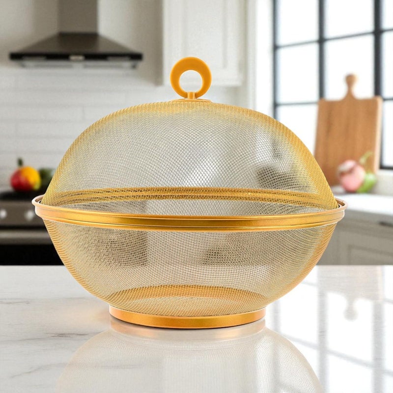 E - Ezra Stainless Steel Mesh Fruit Basket For Dining Table | Multipurpose & Easy-to-Clean Veg Basket For Kitchen - Perfect For Office, Home & Restaurant | Gold 28.5L x 28.5W x 12H Centimeters - Image 4