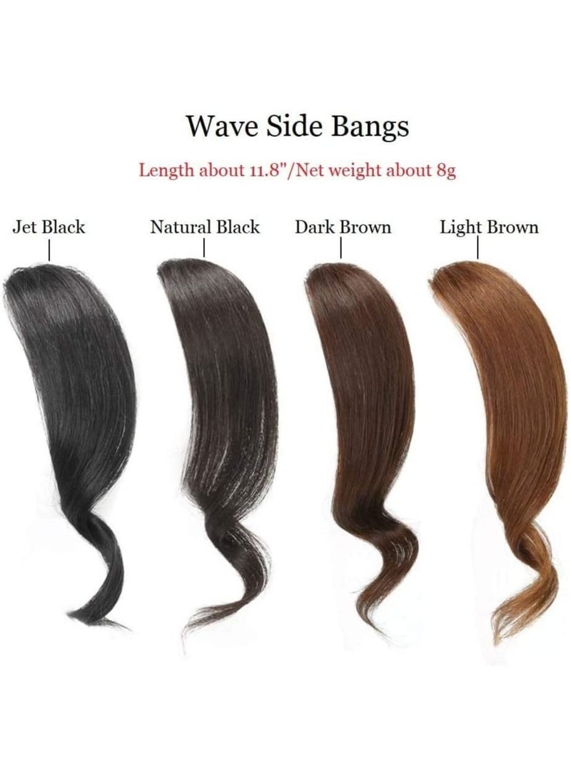 إستيل قطعتان من الانفجارات الجانبية المموجة مشبك شعر بشري حقيقي في الانفجارات وصلات شعر مموجة هامش بني داكن - Image 3