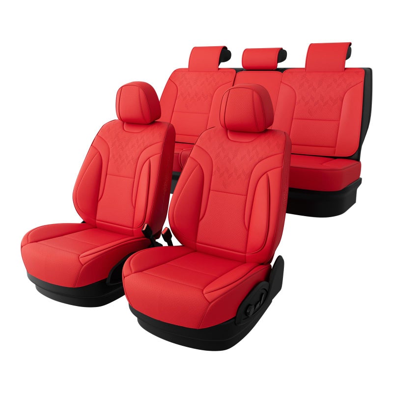 FEINEPRO Red Car Seat Covers Full Set - Breathable Faux Leather Universal 5 Seat Covers for Cars, Automotive Protector Fit for Most Sedan SUV Pick-up Truck - Image 2
