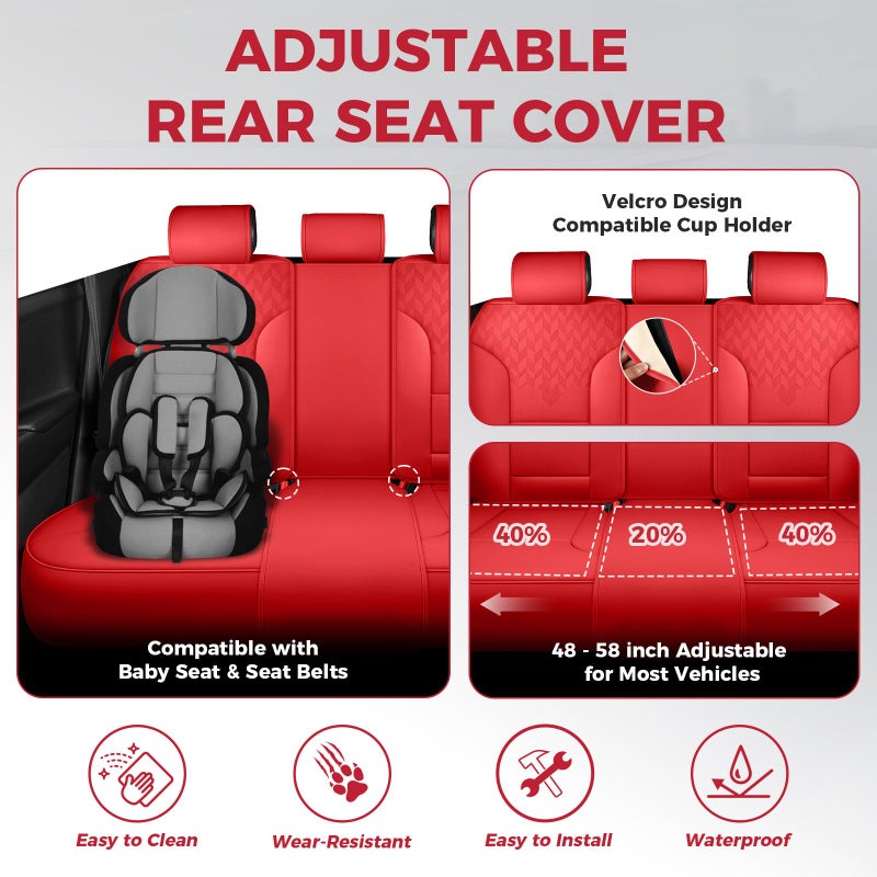FEINEPRO Red Car Seat Covers Full Set - Breathable Faux Leather Universal 5 Seat Covers for Cars, Automotive Protector Fit for Most Sedan SUV Pick-up Truck - Image 5