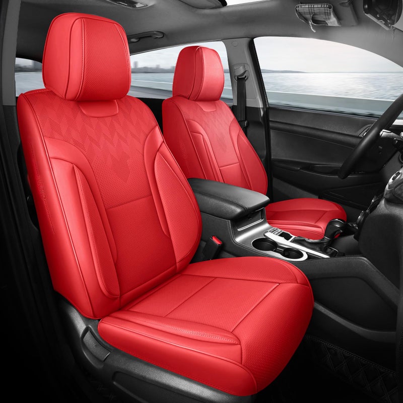 FEINEPRO Red Car Seat Covers Full Set - Breathable Faux Leather Universal 5 Seat Covers for Cars, Automotive Protector Fit for Most Sedan SUV Pick-up Truck - Image 1
