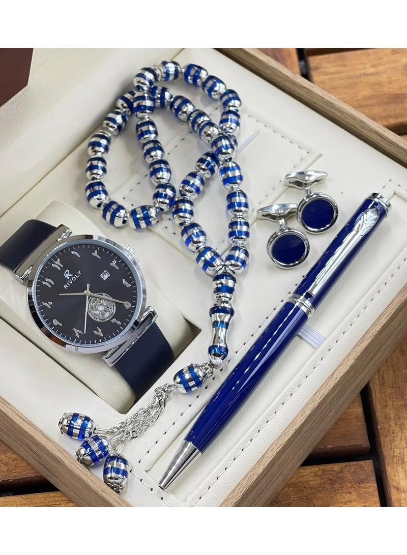 ووتش طقم ساعات رجالي مكون من ساعه وسبحه وكبك وقلم