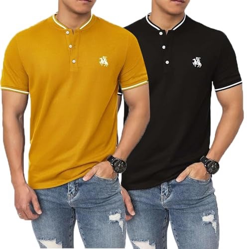 Lymio Polo T Shirt for Men || Men Casual T-Shirt || Polo Available in Combo Pack of 2 (POLO-06-09-Mustered-Black-XL) - Image 1