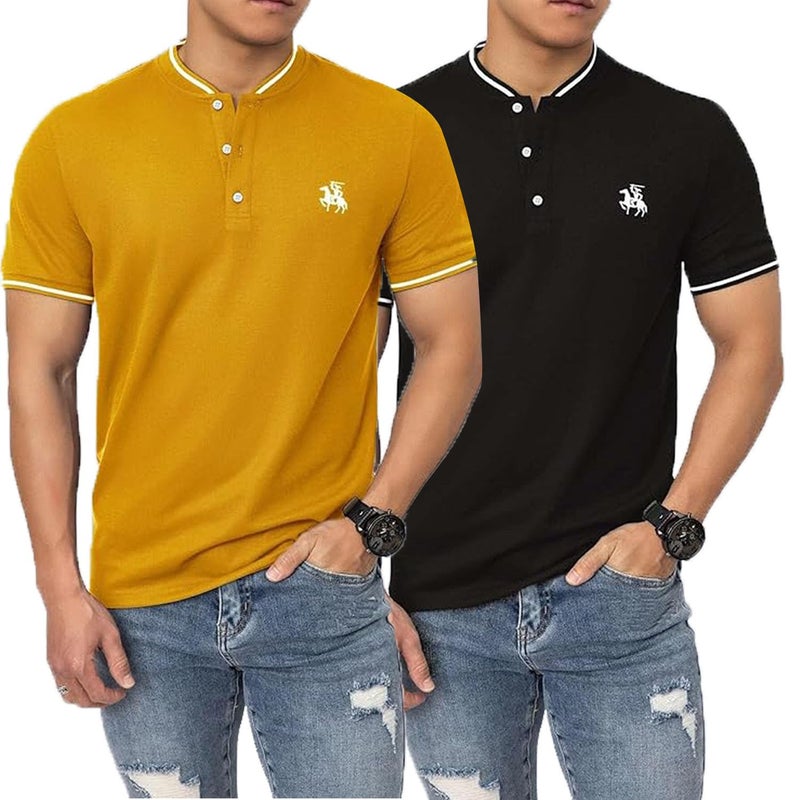 Lymio Polo T Shirt for Men || Men Casual T-Shirt || Polo Available in Combo Pack of 2 (POLO-06-09-Mustered-Black-XL) - Image 5