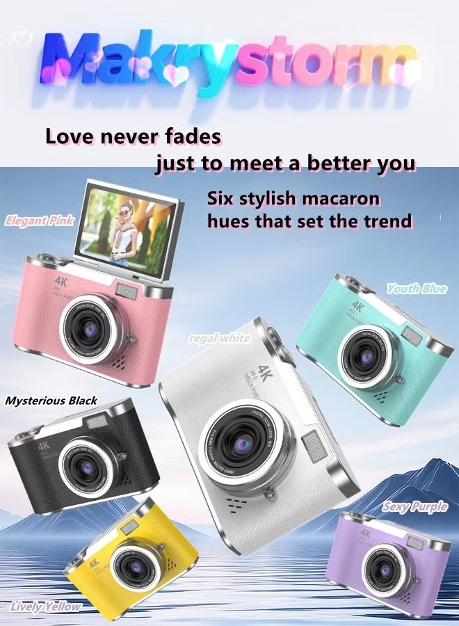 ZONBON 4k CCD Digital Zoom Student Digital Camera 48MP Portable Digital Photography Camera 180° Flip Screen Selfie Camera，free 128GB SD card - Image 2