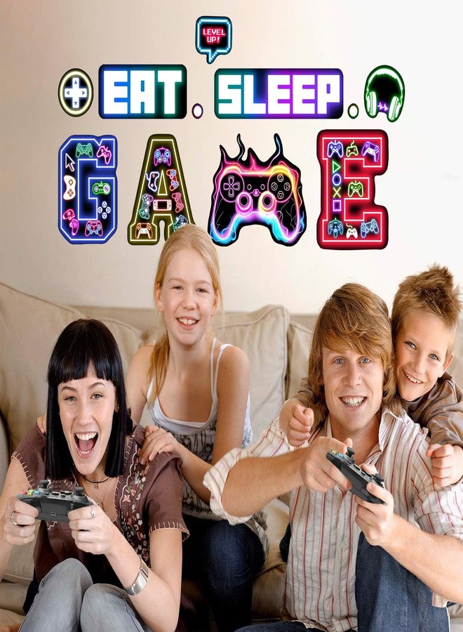 Robmoda Glow in The Dark Neon Gamer Wall Decals, Game Controller Joystick Wall Stickers, EAT Sleep Game Gaming Room Decor, Kids Teens Boys Girls Bedroom Playroom Living Room Internet Bar - Image 5