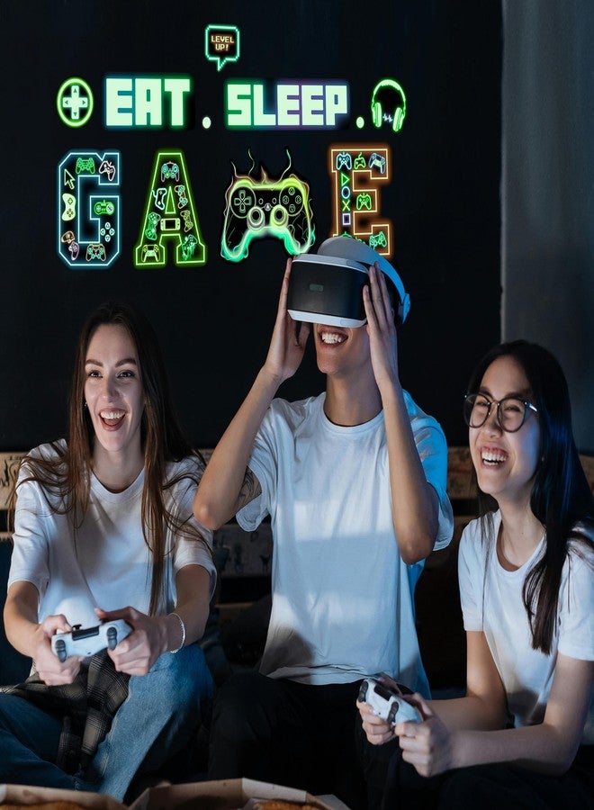 Robmoda Glow in The Dark Neon Gamer Wall Decals, Game Controller Joystick Wall Stickers, EAT Sleep Game Gaming Room Decor, Kids Teens Boys Girls Bedroom Playroom Living Room Internet Bar - Image 3