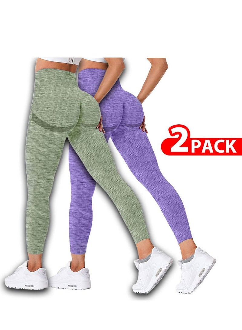 MARGOUN 2 Pack Of Women Seamless Legging Tummy Control High Waist Workout Gym Yoga Pants large Multicolour - Image 1