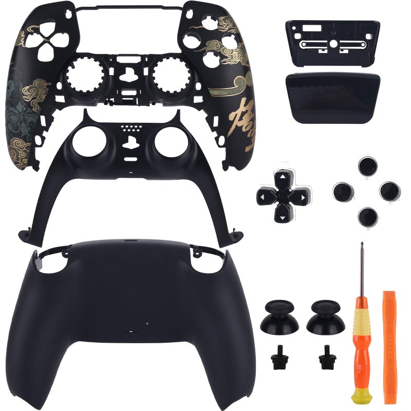 Coolerage Replacement Housing Shell for PS5 Controller,Faceplates Replacement kit for PlayStation 5 Controller,Includes Front and Back Shell,Thumbsticks,Touch Pad, Buttons (Frosted Black) - Image 2