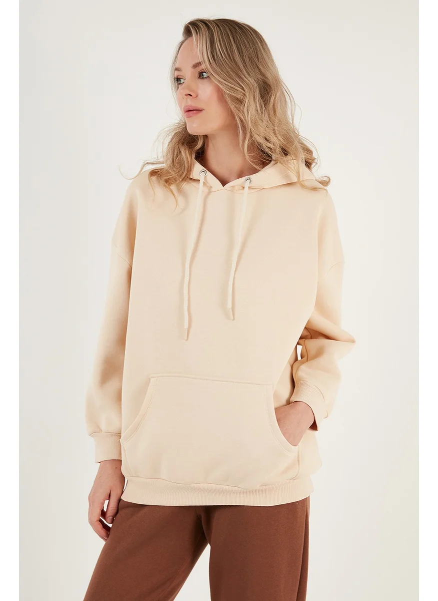 Lela Regular Fit Cotton Hooded Collar Rose Winter Sweat Women's Sweat 5863854