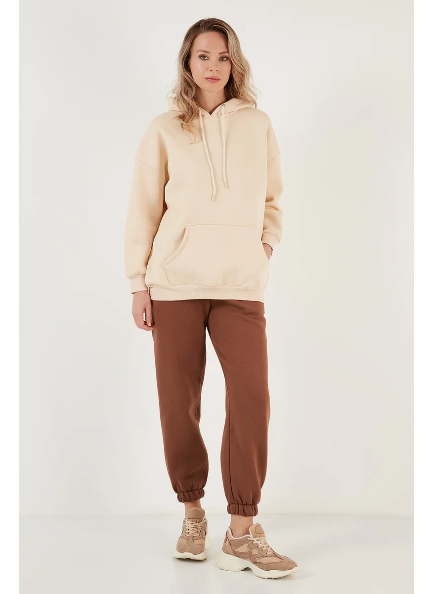 Lela Regular Fit Cotton Hooded Collar Rose Winter Sweat Women's Sweat 5863854