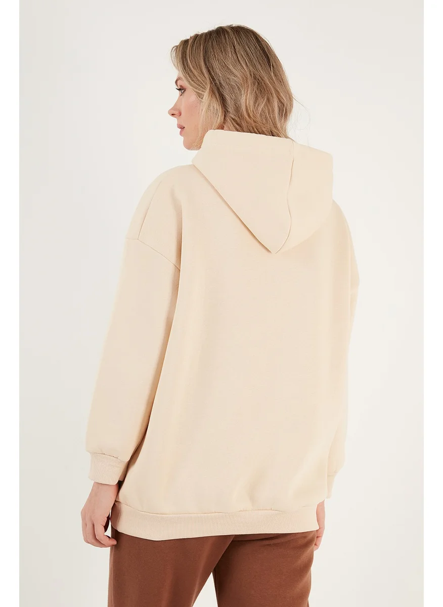 Lela Regular Fit Cotton Hooded Collar Rose Winter Sweat Women's Sweat 5863854