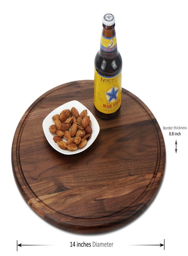 MAGIGO 14 Inches Round Walnut Wood Cutting Board for Kitchen, Wooden Chopping Board With Juice Grooves - Image 2