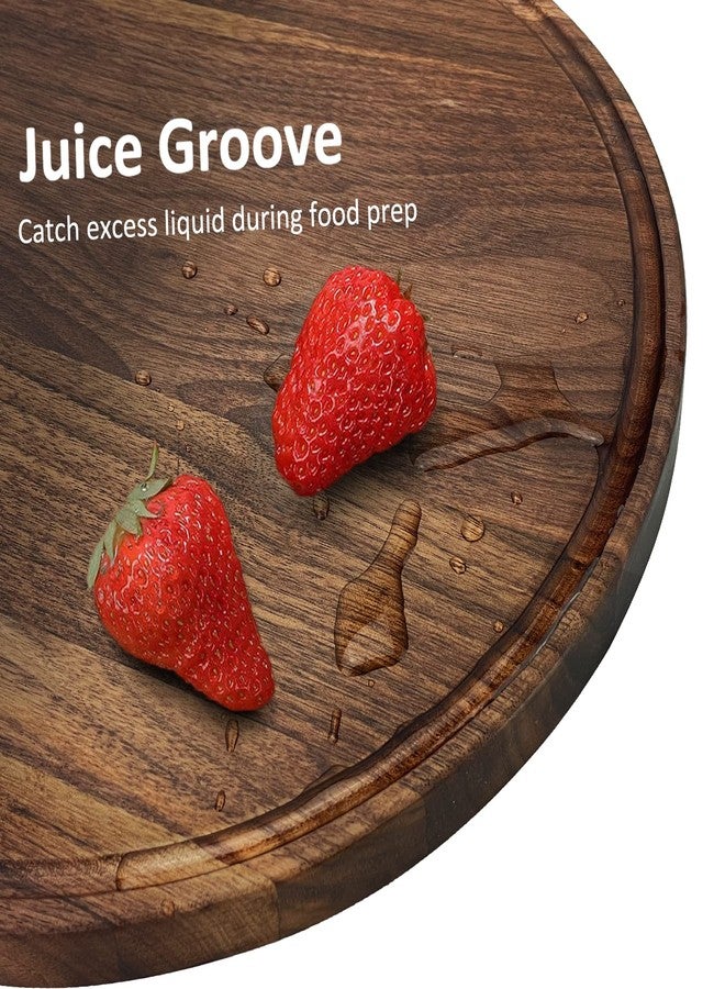 MAGIGO 14 Inches Round Walnut Wood Cutting Board for Kitchen, Wooden Chopping Board With Juice Grooves - Image 4