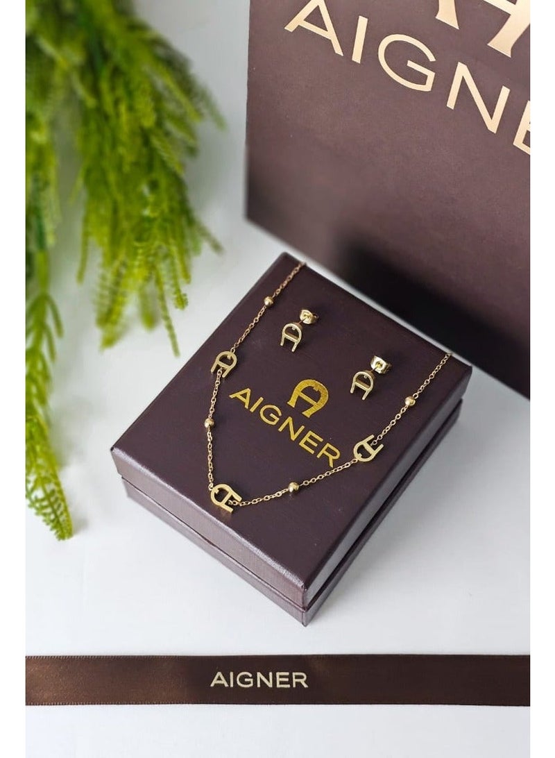 Aigner necklace and earring set with accessories