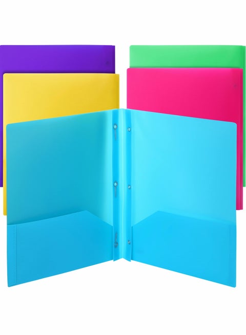 Folders with Pockets and Prong, Plastic, Pocket Folders, Folders with Prongs, File Folders with Fasteners, 2 Pocket Folder, Folder with Pockets, Two Pocket Folder, 3 Prong Folders. 5 PCS