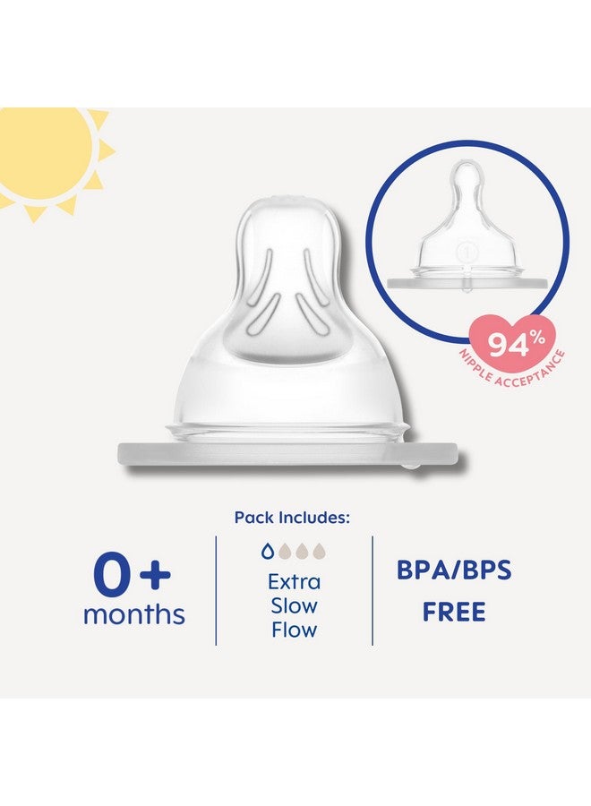 MAM Bottle Nipples Extra Slow Flow Nipple Size 0, for Newborn Babies and Older, SkinSoft Silicone Nipples for Baby Bottles, Fits All MAM Bottles, 4 Count (Pack of 1) - Image 1