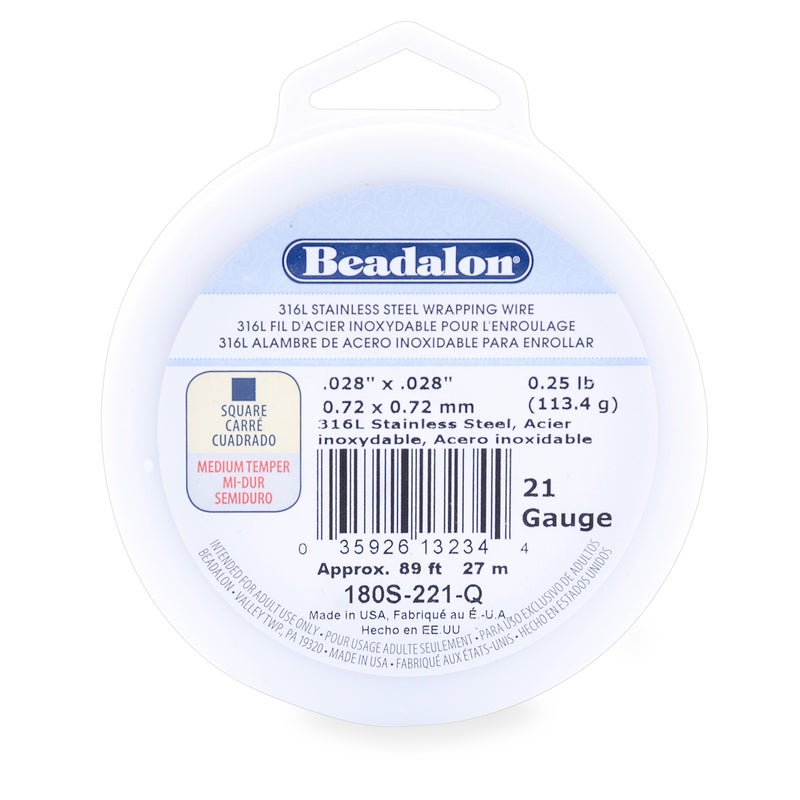 Beadalon 316L Stainless Steel Wrapping Wire Square 21 Gauge 89 feet 14 Pound