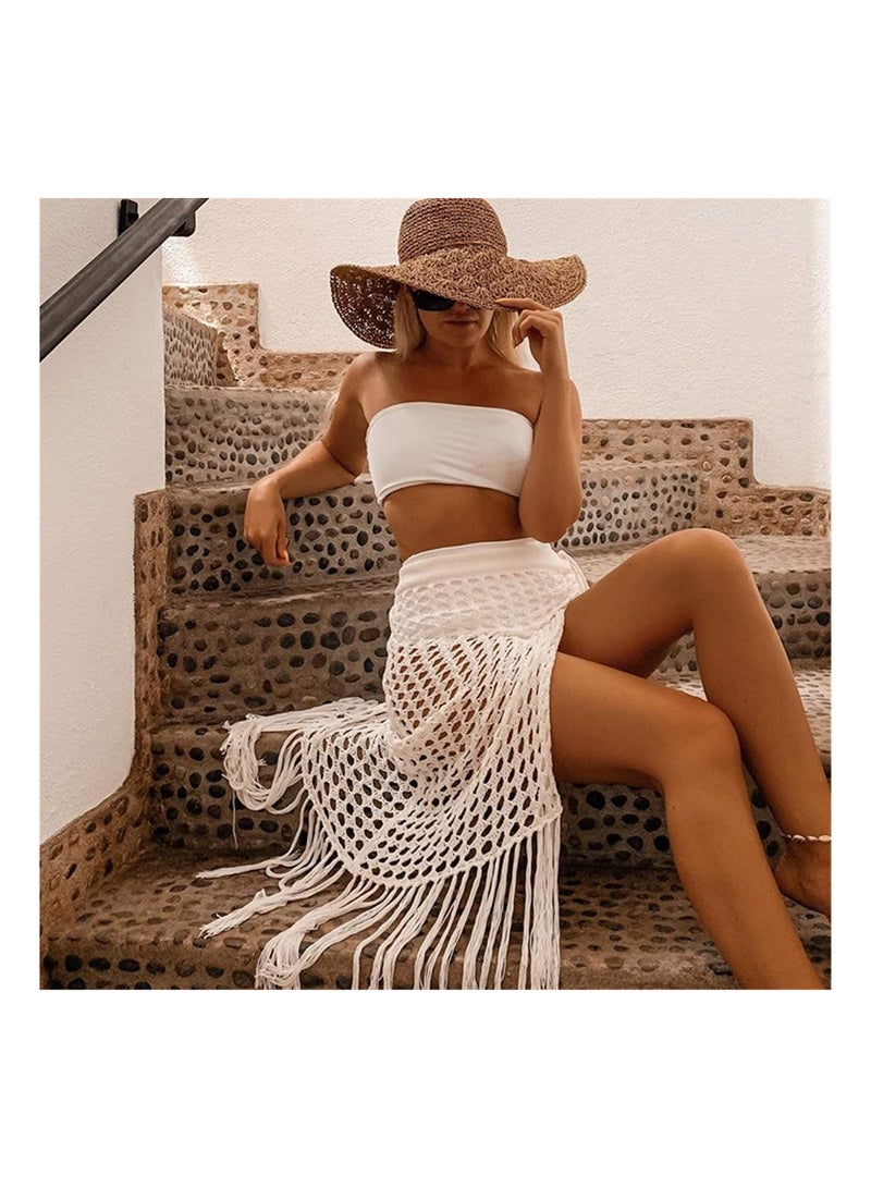 SYOSI Women's Crochet Knit Hollow Out, Beach Maxi Cover Up Fish Net Swimsuit Sarong Coverups Wrap, Slit Bodycon Long Skirt Set Beach Maxi Dresses, Size: M - Image 2
