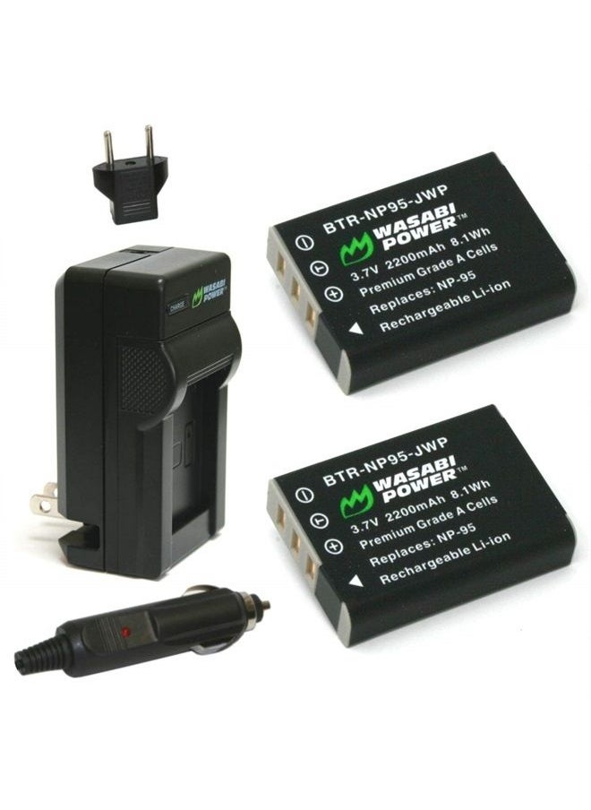 Wasabi Power - Battery (2-Pack) and Charger for Fujifilm NP-95 and Fuji FinePix REAL 3D W1, X100, X100S, X-S1 - Image 1