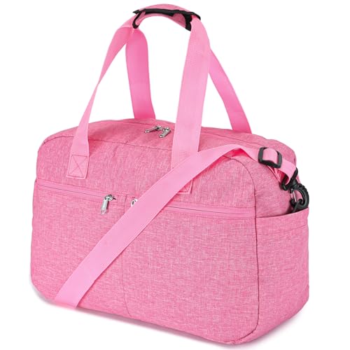 Leamekor 17 Small Gym Bag for Womens Mens Personal Item Travel Duffle Bag with Wet Pocket and Trolley Sleeve Under Seat Weekender Carry on Luggage Rose - Image 1