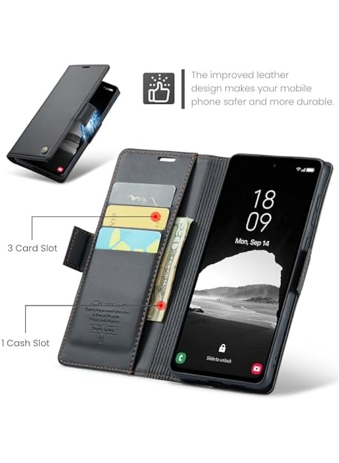 Samsung Galaxy A35 5G Wallet Case - RFID Blocking PU Leather Flip Cover  - Image 3