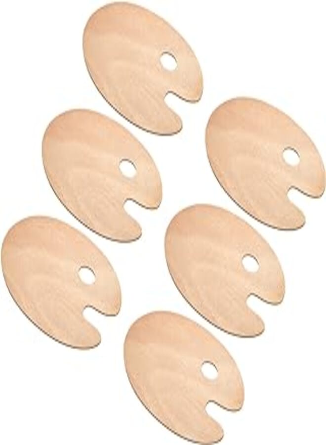 PATIKIL 8" x 12" Paint Tray Palette, 6 Pack Painting Pallet Holder with Thumb Hole Oval, Wood Color