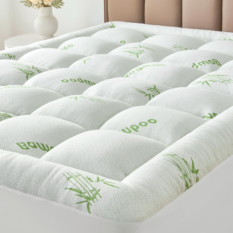 SurChic Full Size Mattress Topper Viscose Derived from Bamboo, Soft Thick Pillow Top Mattress Pad Cover for Back Pain, Cooling Mattress Protector with 8-21 Inch Deep Pocket, White - Image 1