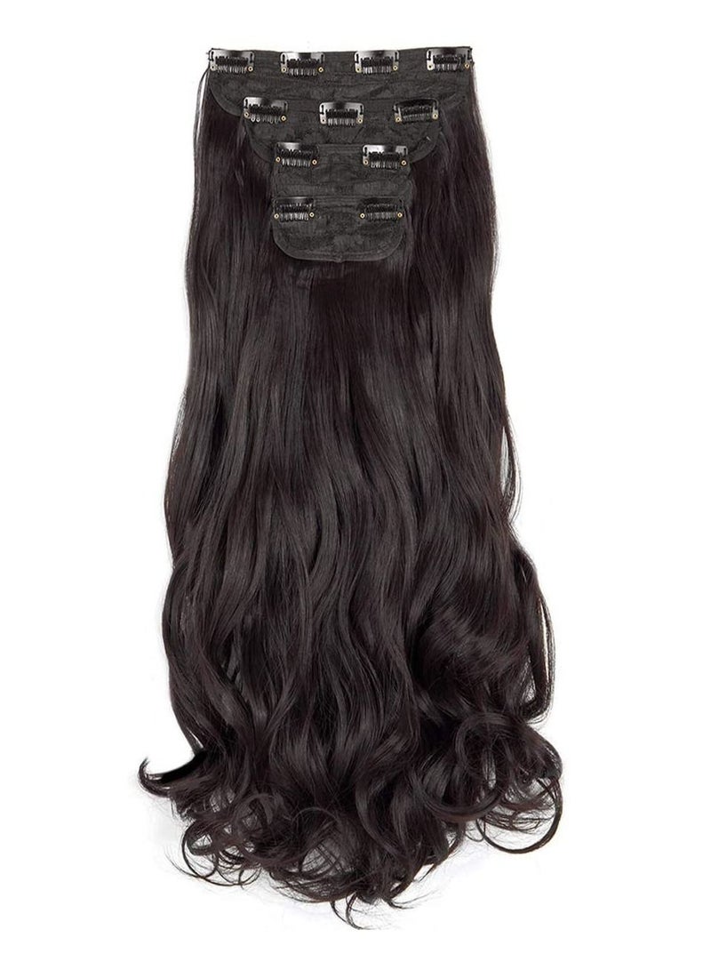 إستيل وصلات شعر 4 قطع 11 مشابك مموجة سميكة كاملة الرأس مزدوجة اللحمة على وصلات شعر صناعية مموجة بقطع شعر للنساء بني داكن مجعد - Image 2