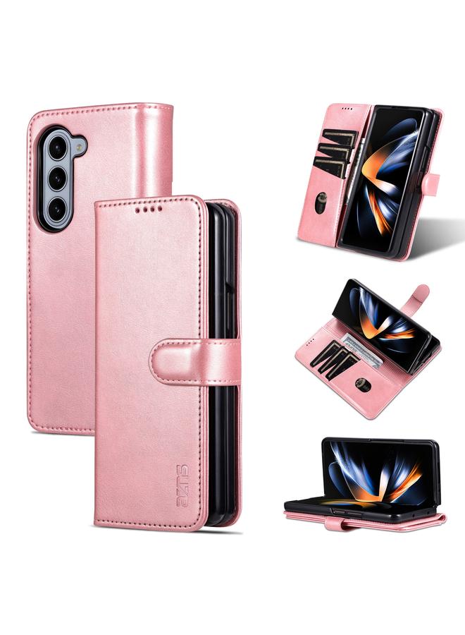 Green Tiger For Samsung Galaxy Z Fold6 5G AZNS Skin Feel Calf Texture Flip Leather Phone Case(Rose Gold)