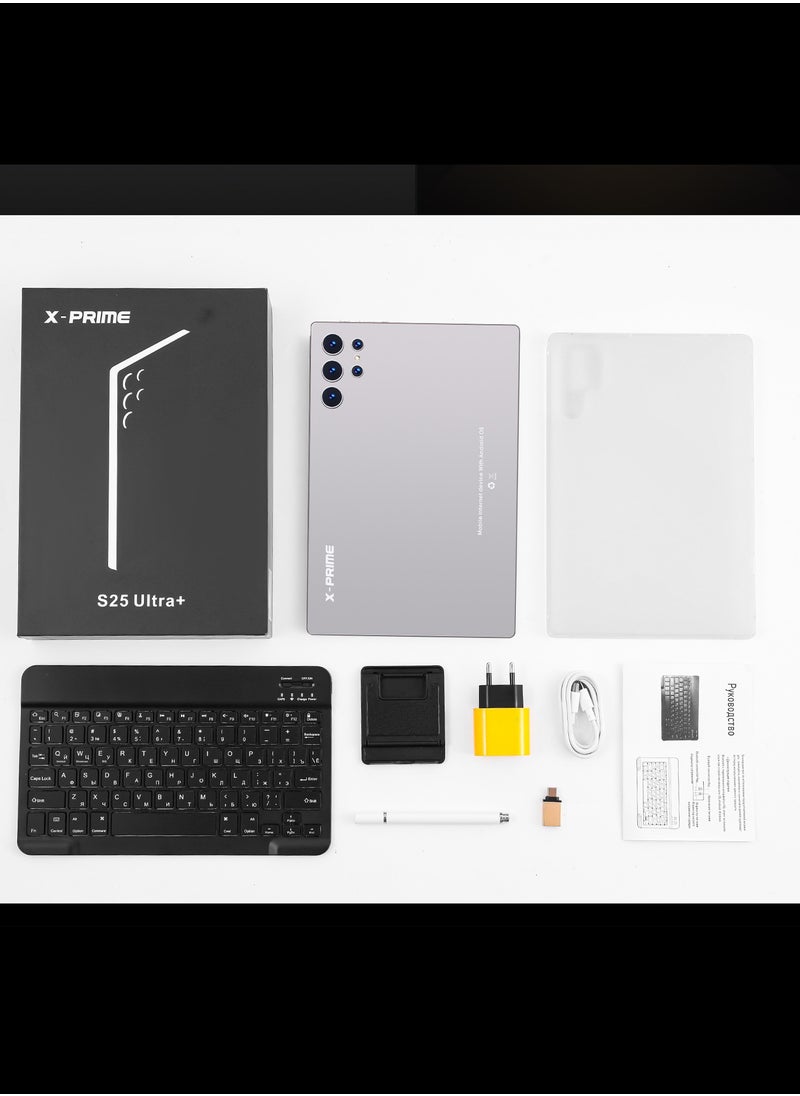 X - Prime - S25 Ultra+ 10.1" HD Display Android Slim Smart Tablet PC with Keyboard 16GB RAM 1TB ROM Dual SIM 5G Network Wi-Fi Tablet Dual Camera Octa-Core Tab Grey - Image 1