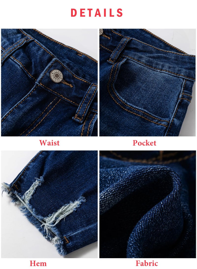 EVALESS Stretchy Jeans for Women 2025 Boyfriend High Waisted Ripped Distressed Frayed Hem Tummy Control Jean Size 14 Navy Blue - Image 5