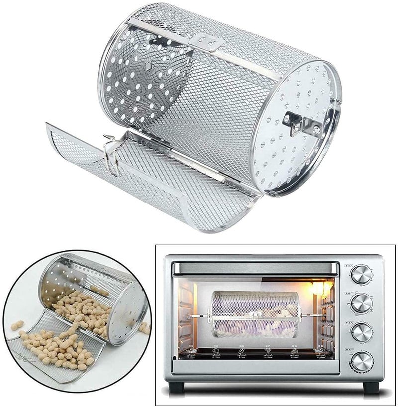 LinaLife 12x23cm Stainless Steel Rotisserie Grill Roaster Drum Dried Baking Coffee Bean Nut Oven Basket BBQ Grill Cage Kit - Image 3