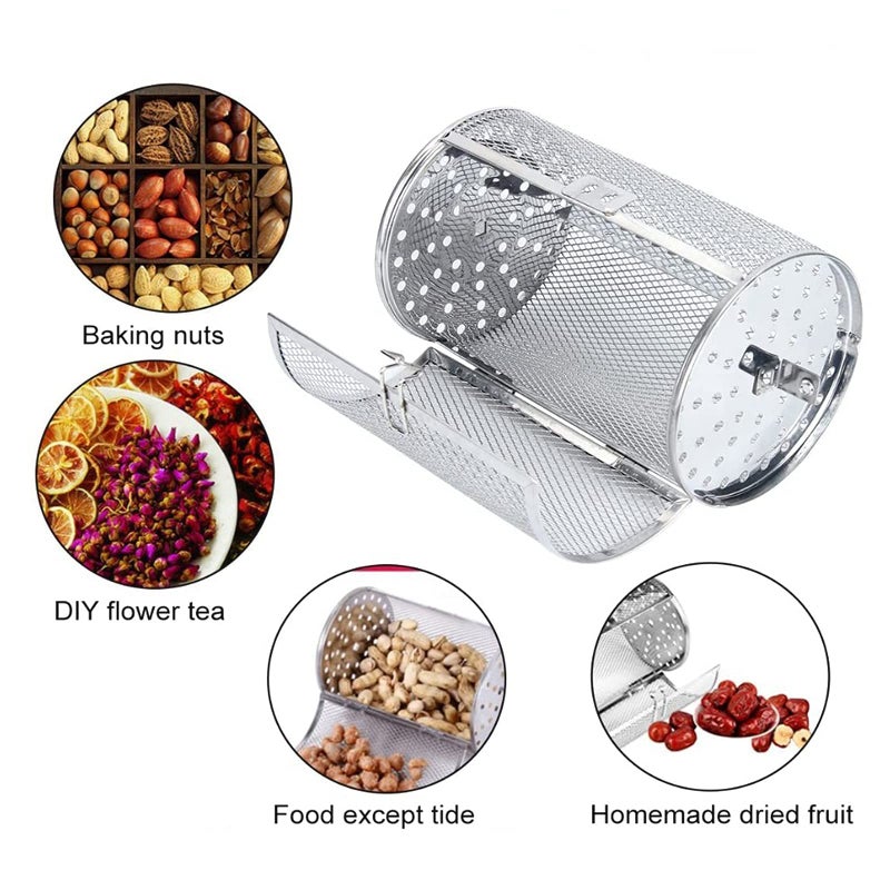 LinaLife 12x23cm Stainless Steel Rotisserie Grill Roaster Drum Dried Baking Coffee Bean Nut Oven Basket BBQ Grill Cage Kit - Image 2