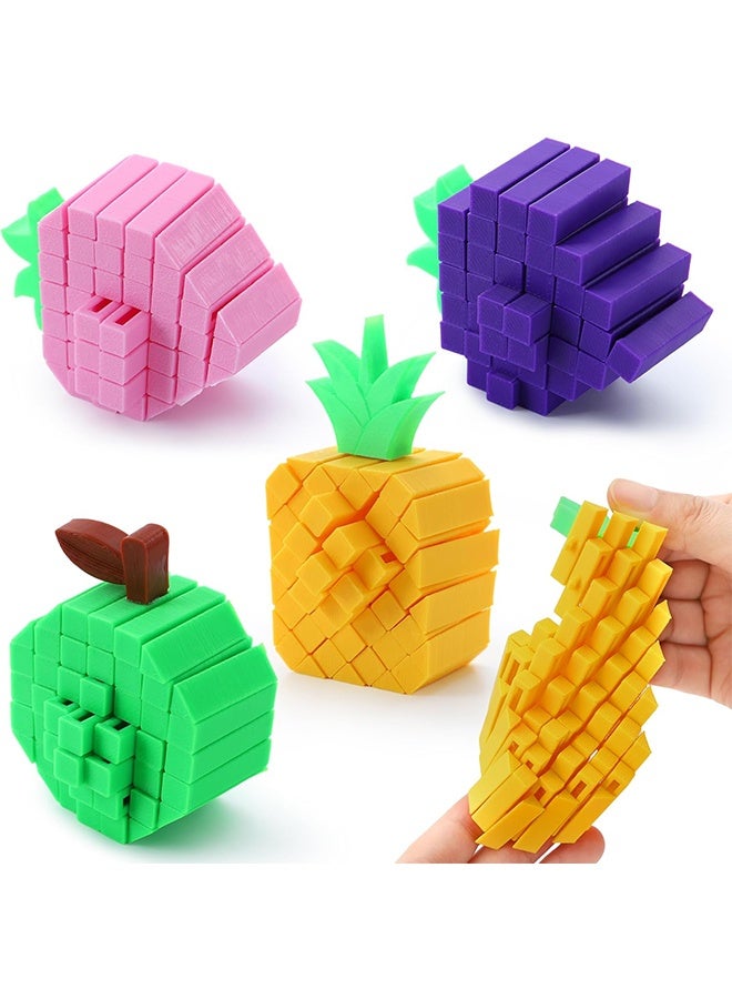 4 Pcs 3D Printed Fidget Fruit Toys, Make a Sound Flexible Desk Fidget Worm Toy for Stress Relief, Boys Girls Kids Adults Birthday Gift Party Favors Stress Toys - Image 1