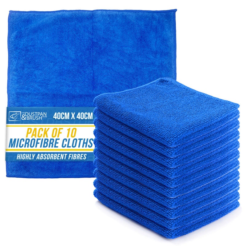 TDBS The Dustpan and Brush Store Microfibre Cleaning Cloth, Large Size 40x40cm, Super Absorbent Lint Free Microfiber Cloths Cleaning for Home, Kitchen, Surface, Mirrors, Bathrooms, Motorbike, Car (Blue, 10) - Image 1