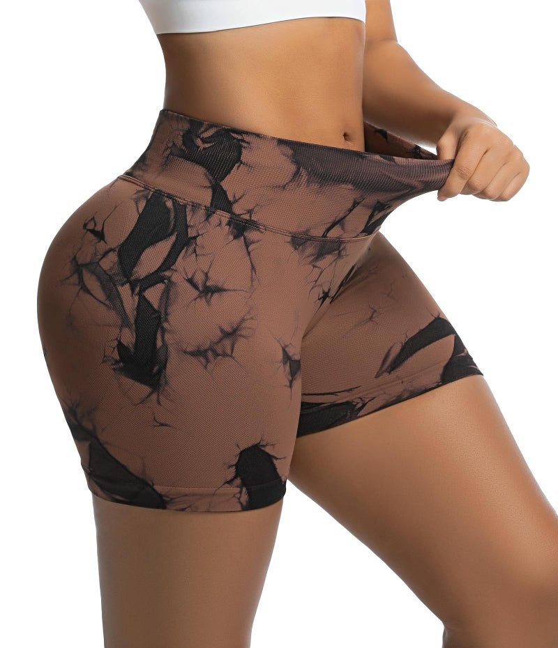 OVESPORT Seamless Workout Shorts for Women Scrunch Butt Lifting Gym Booty Biker Short Pants Brown - Image 4