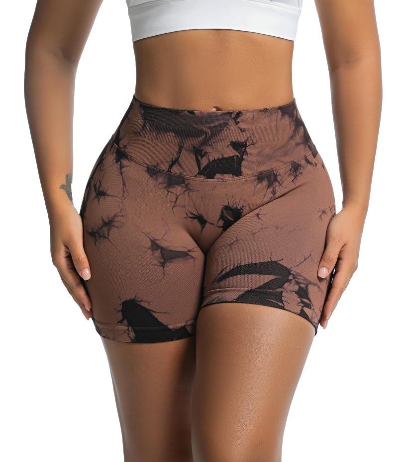 OVESPORT Seamless Workout Shorts for Women Scrunch Butt Lifting Gym Booty Biker Short Pants Brown - Image 2