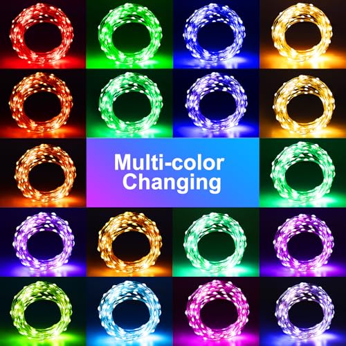 echosari 2 Pack Fairy Lights Battery Operated 66Ft 200 LED RGB Color Changing 2700K Warm White Twinkle Lights with 150 Scence Modes Silver Wire Mini Light for Bedroom Garden Wedding Decor - Image 3