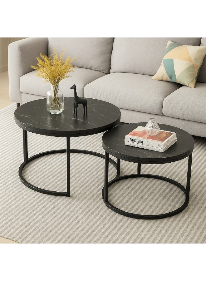 Eclipse Nesting Tables - Black/White Marble - Image 1