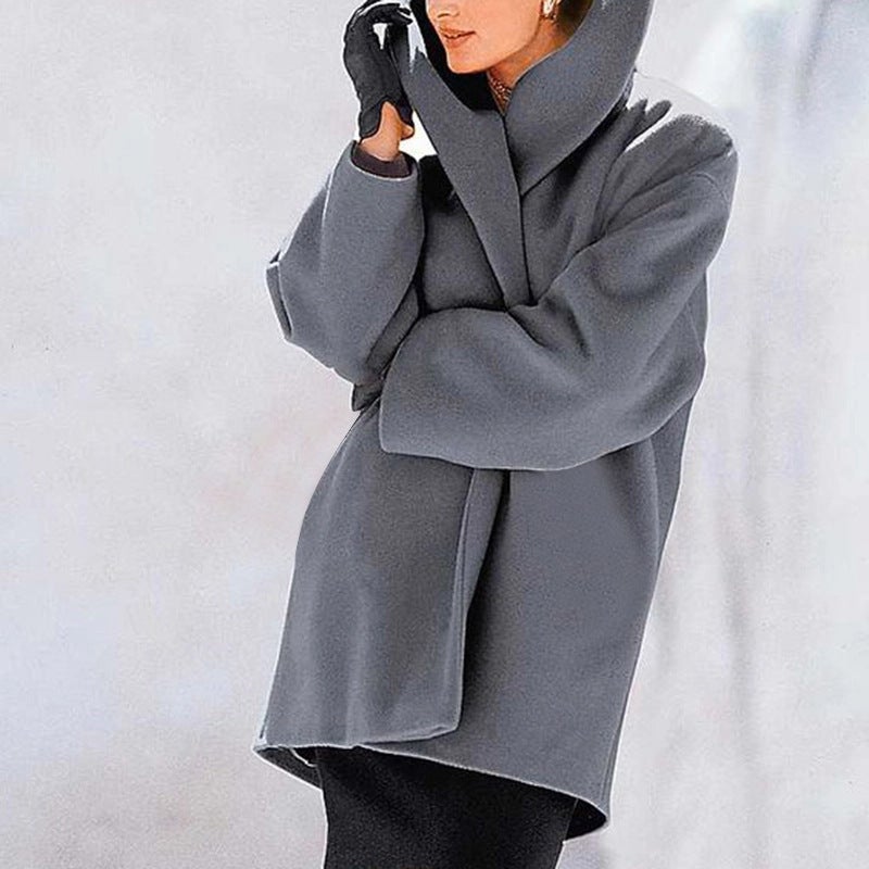 Women's Casual Hooded Wool Coat Winter Fall Outerwear Loose Fit - Image 5