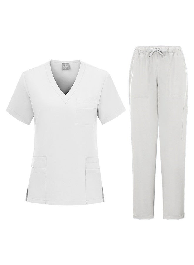 Loquat Womens Medical Scrubs Set Medical Uniform Set White - Image 1
