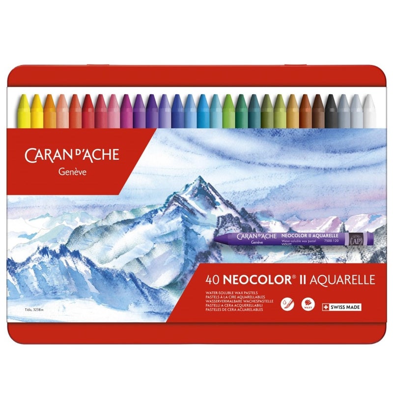 Caran d'Ache Classic Neocolor II AQUARELLE Water-Soluble Pastels, 40 Colors - Image 1